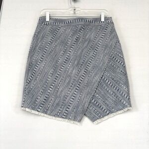 Ann Taylor‎ LOFT Blue White Textured Faux Wrap Fringe Mini Skirt Petites 8P NEW